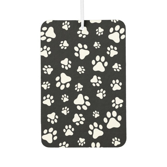 Pattern Of Paws, Paw Prints, Black and White Car Air Freshener (Front)