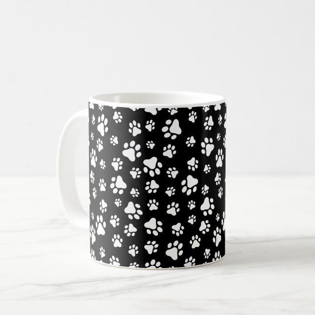 Pattern Of Paws, Paw Prints, Black and White Coffee Mug (Front Left)