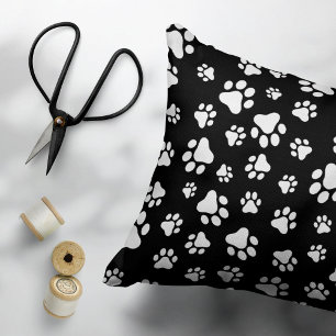 Pattern Of Paws, Paw Prints, Black and White Decorative Cushion