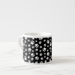 Pattern Of Paws, Paw Prints, Black and White Espresso Cup