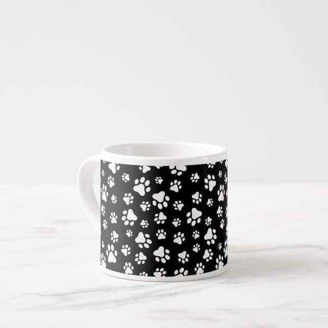Pattern Of Paws, Paw Prints, Black and White Espresso Cup (Front Left)