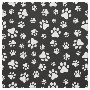 Pattern Of Paws, Paw Prints, Black and White Fabric