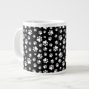 Pattern Of Paws, Paw Prints, Black and White Large Coffee Mug
