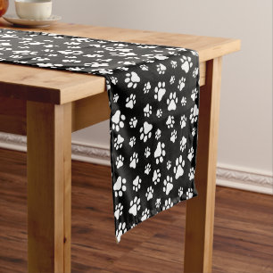 Pattern Of Paws, Paw Prints, Black and White Medium Table Runner