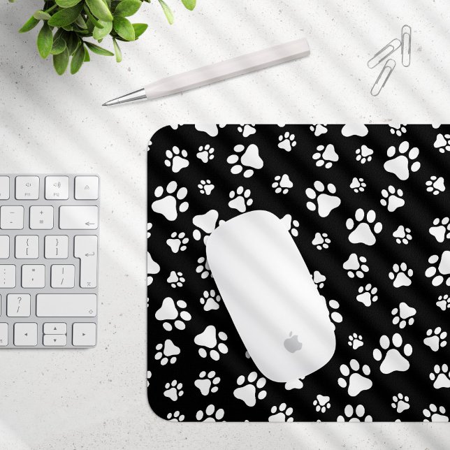 Pattern Of Paws, Paw Prints, Black and White Mouse Mat (Creator Uploaded)