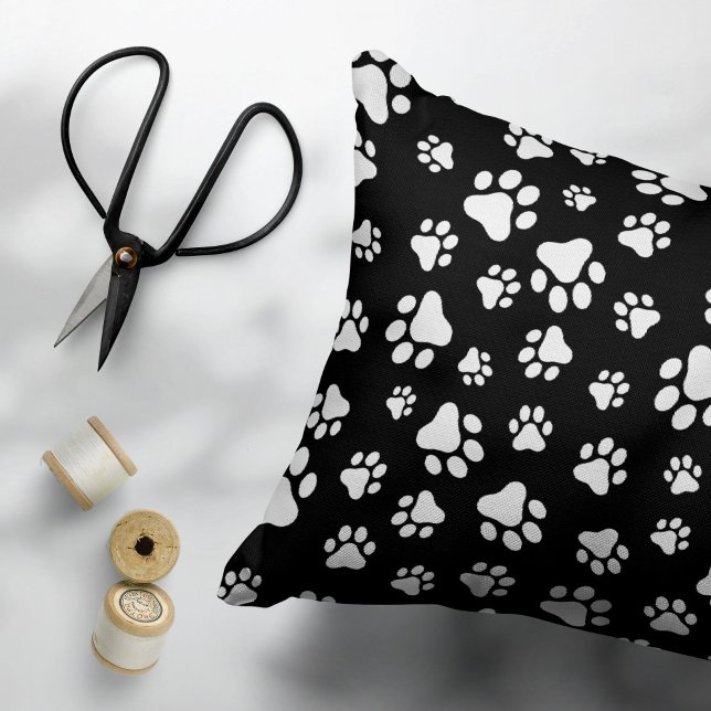 Pattern Of Paws, Paw Prints, Black and White Pillowcase (Creator Uploaded)