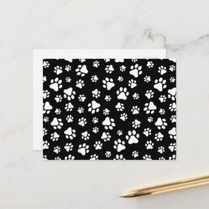 Pattern Of Paws, Paw Prints, Black and White Postcard