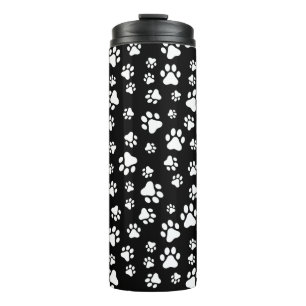 Pattern Of Paws, Paw Prints, Black and White Thermal Tumbler