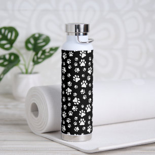 Pattern Of Paws, Paw Prints, Black and White Water Bottle