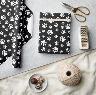Pattern Of Paws, Paw Prints, Black and White Wrapping Paper