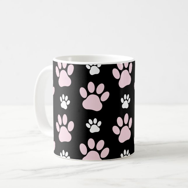 Pattern Of Paws, Pink Paws, Dog Paws, Animal Paws Coffee Mug (Front Left)