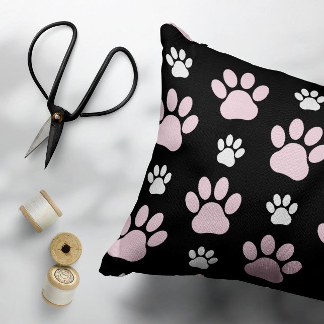Pattern Of Paws, Pink Paws, Dog Paws, Animal Paws Decorative Cushion (Creator Uploaded)