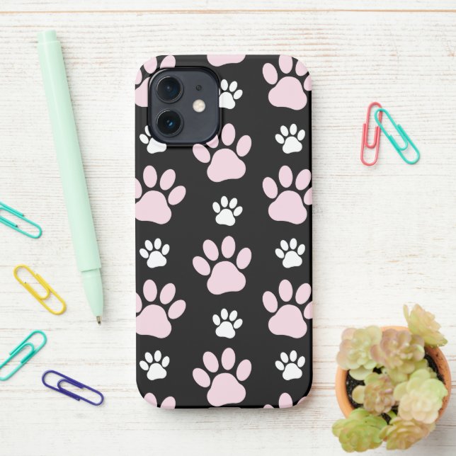 Pattern Of Paws, Pink Paws, Dog Paws, Animal Paws iPhone Case (On Desk)