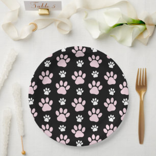 Pattern Of Paws, Pink Paws, Dog Paws, Animal Paws Paper Plate