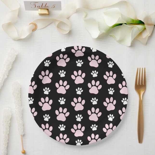 Pattern Of Paws, Pink Paws, Dog Paws, Animal Paws Paper Plate (Wedding)
