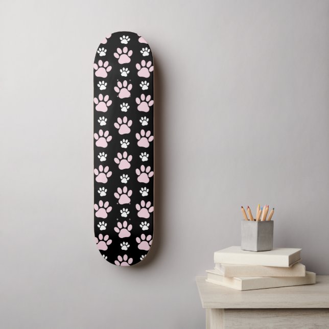 Pattern Of Paws, Pink Paws, Dog Paws, Animal Paws Skateboard (Wall Art)