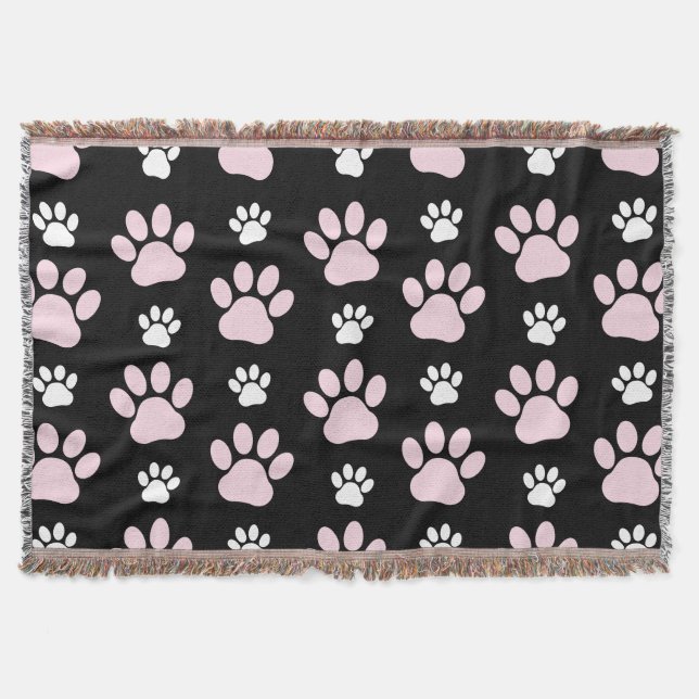 Pattern Of Paws, Pink Paws, Dog Paws, Animal Paws Throw Blanket (Front)