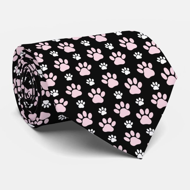 Pattern Of Paws, Pink Paws, Dog Paws, Animal Paws Tie (Rolled)