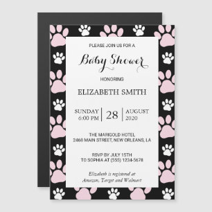 Pattern Of Paws, Pink Paws, Dog Paws, Baby Shower Magnetic Invitation