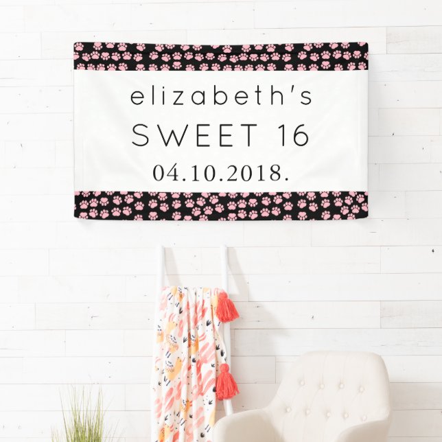 Pattern Of Paws, Pink Paws, Dog Paws, Sweet 16 Banner (Insitu)