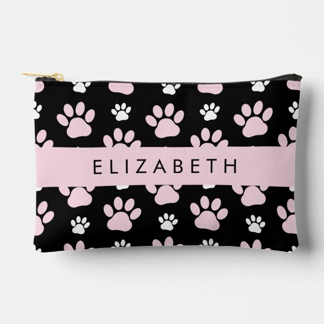 Pattern Of Paws, Pink Paws, Dog Paws, Your Name Accessory Pouch (Front)