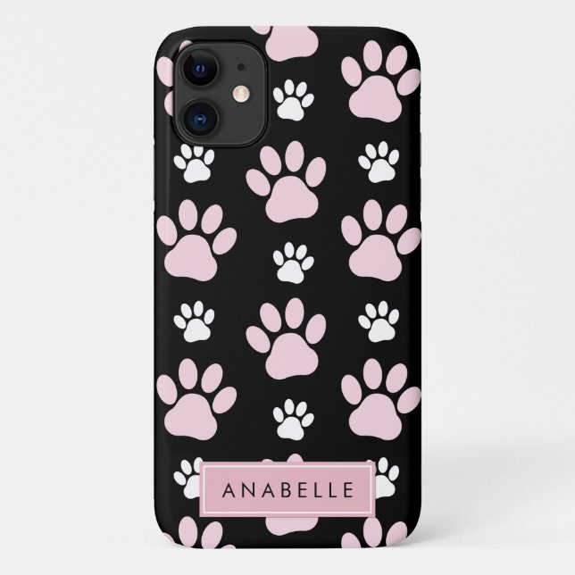 Pattern Of Paws, Pink Paws, Dog Paws, Your Name Case-Mate iPhone Case (Back)