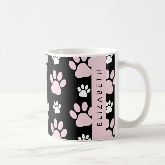 Pattern Of Paws, Pink Paws, Dog Paws, Your Name Coffee Mug (Right)