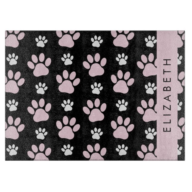 Pattern Of Paws, Pink Paws, Dog Paws, Your Name Cutting Board (Front)