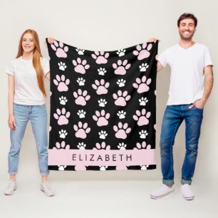 Pattern Of Paws, Pink Paws, Dog Paws, Your Name Fleece Blanket