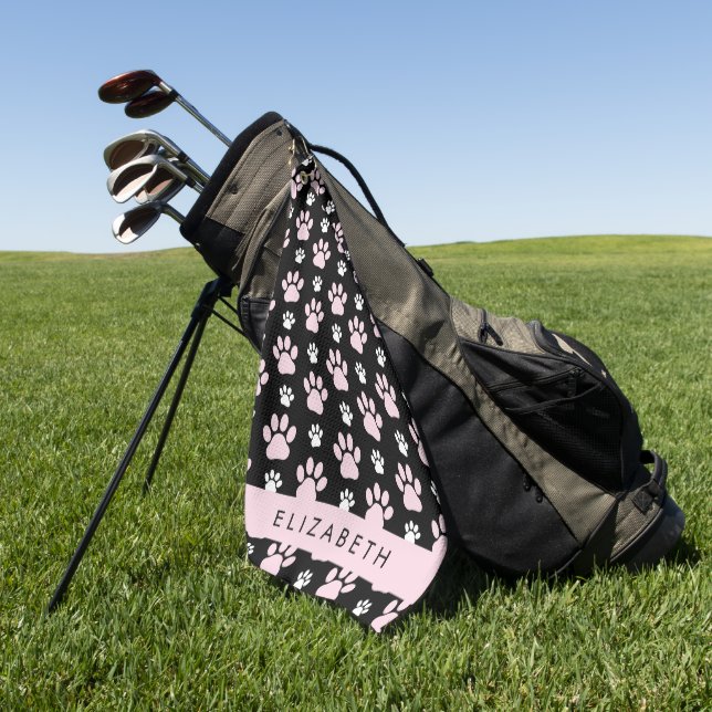 Pattern Of Paws, Pink Paws, Dog Paws, Your Name Golf Towel (Green)