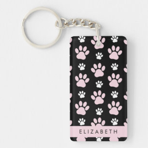 Pattern Of Paws, Pink Paws, Dog Paws, Your Name Key Ring