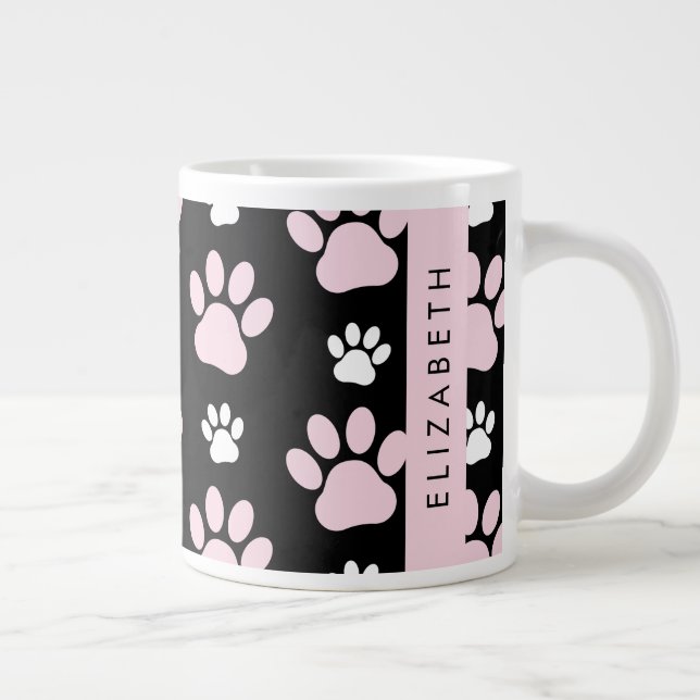 Pattern Of Paws, Pink Paws, Dog Paws, Your Name Large Coffee Mug (Right)