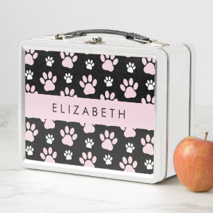 Pattern Of Paws, Pink Paws, Dog Paws, Your Name Metal Lunch Box