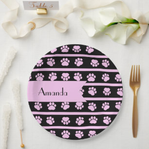 Pattern Of Paws, Pink Paws, Dog Paws, Your Name Paper Plate