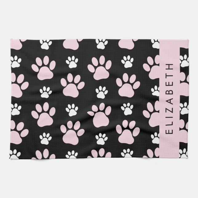 Pattern Of Paws, Pink Paws, Dog Paws, Your Name Tea Towel (Horizontal)