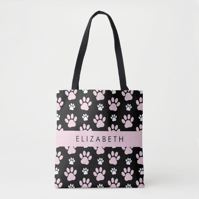 Pattern Of Paws, Pink Paws, Dog Paws, Your Name Tote Bag (Front)