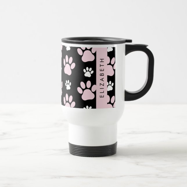 Pattern Of Paws, Pink Paws, Dog Paws, Your Name Travel Mug (Right)