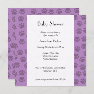 Pattern Of Paws, Purple Paws, Baby Shower Invitation