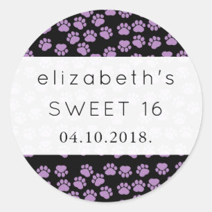Pattern Of Paws, Purple Paws, Dog Paws, Sweet 16 Classic Round Sticker