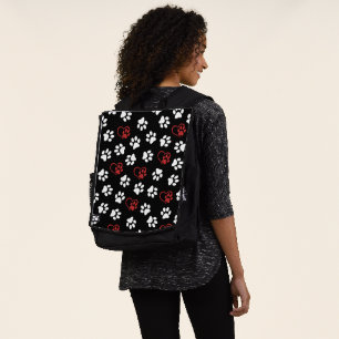 Pattern Of Paws, White Paws, Red Paws, Hearts Backpack