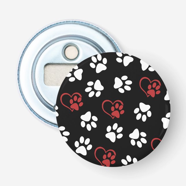 Pattern Of Paws, White Paws, Red Paws, Hearts Bottle Opener (Front)