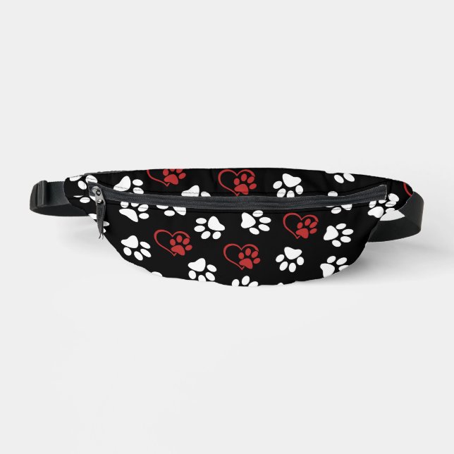 Pattern Of Paws, White Paws, Red Paws, Hearts Bum Bags (Front)