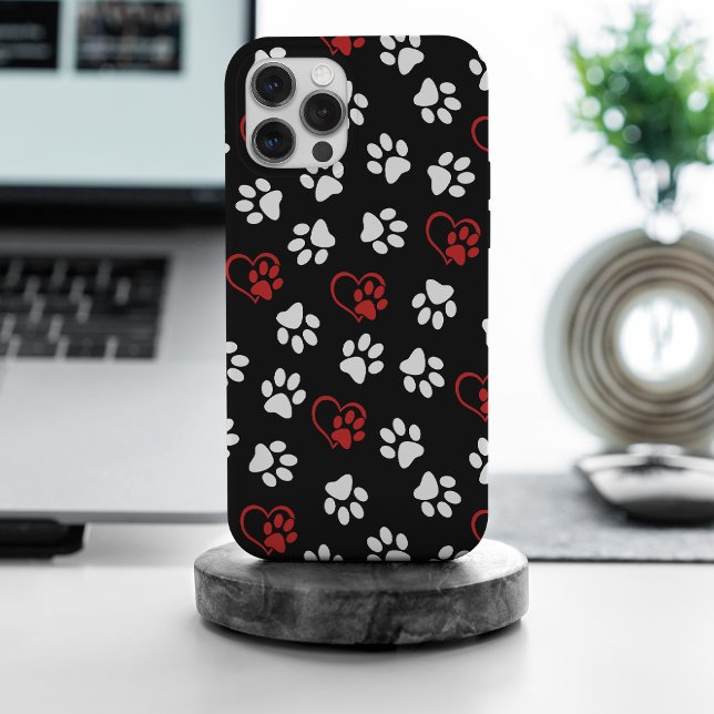 Pattern Of Paws, White Paws, Red Paws, Hearts Case-Mate iPhone Case (Creator Uploaded)