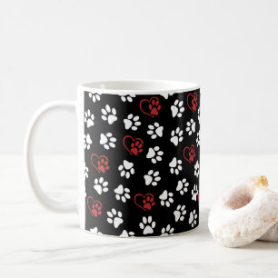 Pattern Of Paws, White Paws, Red Paws, Hearts Coffee Mug