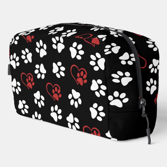 Pattern Of Paws, White Paws, Red Paws, Hearts Dopp Kit (Right Corner)