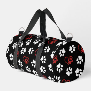 Pattern Of Paws, White Paws, Red Paws, Hearts Duffle Bag