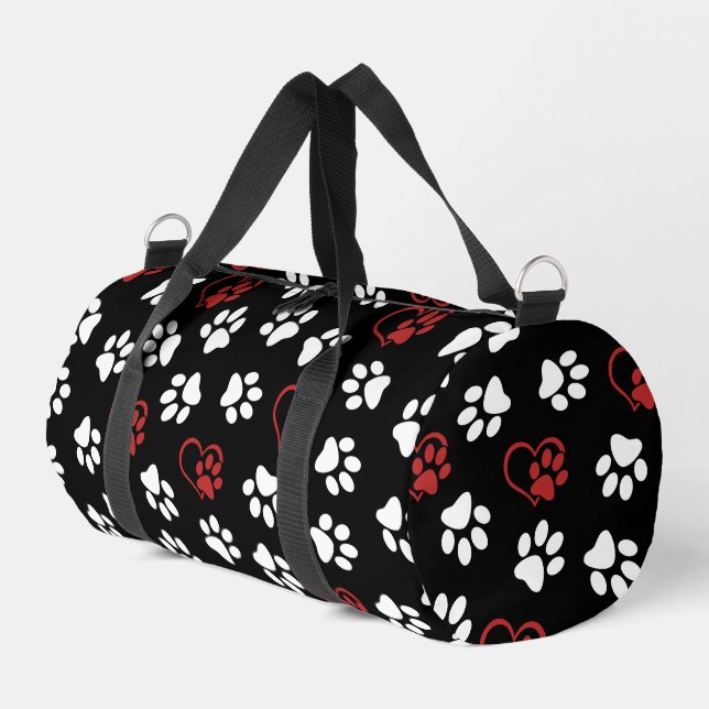 Pattern Of Paws, White Paws, Red Paws, Hearts Duffle Bag (Left Corner)