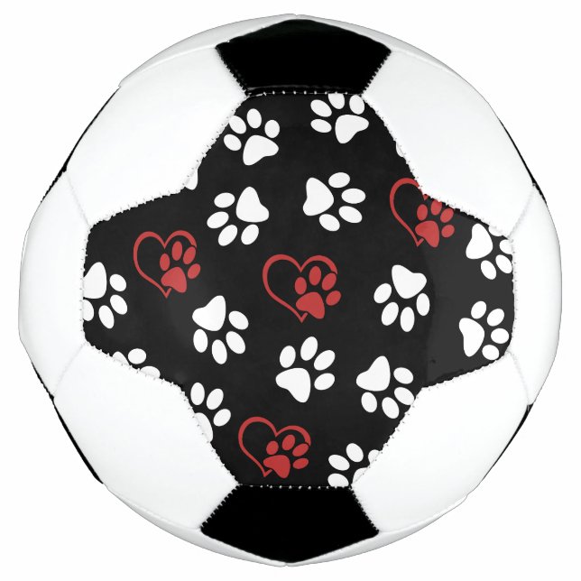 Pattern Of Paws, White Paws, Red Paws, Hearts Football (Front)