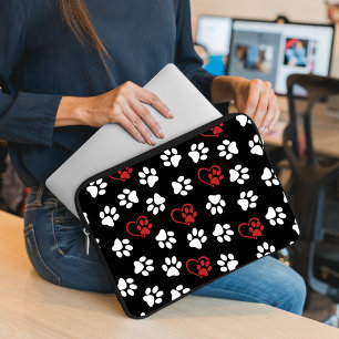 Pattern Of Paws, White Paws, Red Paws, Hearts Laptop Sleeve