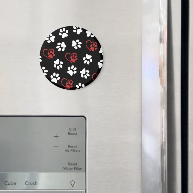 Pattern Of Paws, White Paws, Red Paws, Hearts Magnet (In Situ (Fridge))